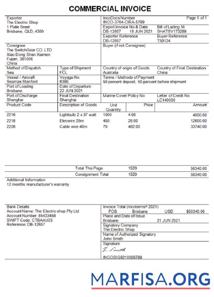 Printable Australia Commercial Invoice company invoice template
